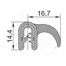 Door seal | EPDM | sponge rubber flap | black | 14,4 x 16,7 mm | per meter